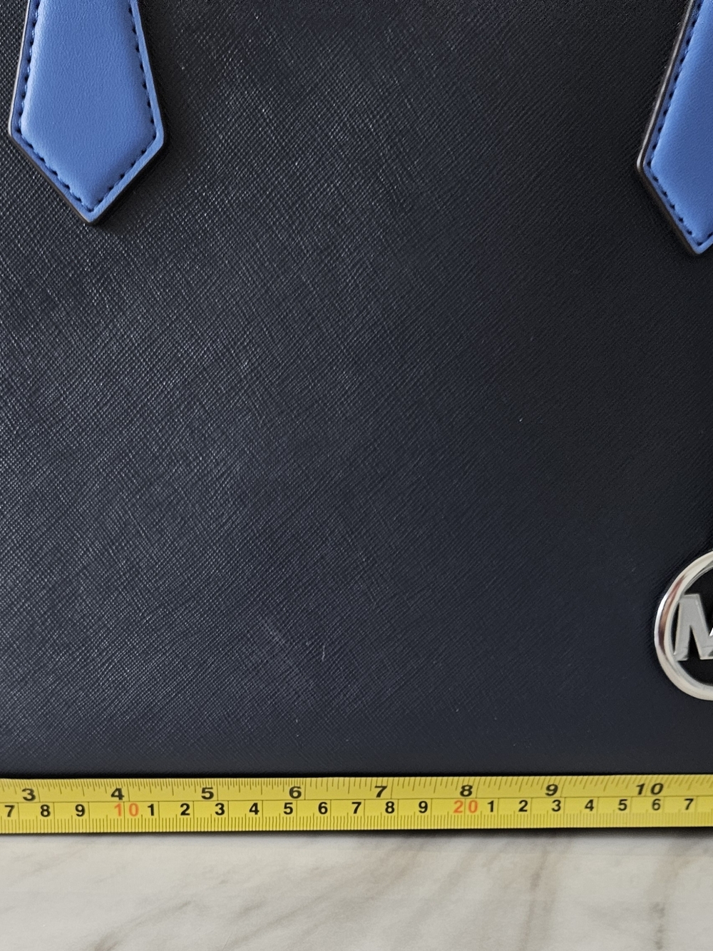 Michael Kors Navy Satchel with Light Blue Trim and Gold MK Charm - Picture 6 of 7